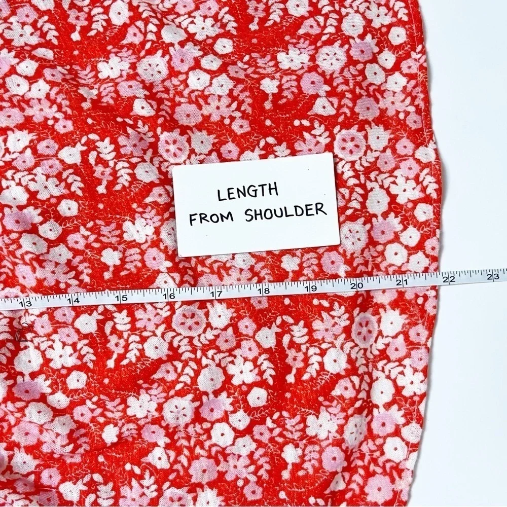 Free People Lucky Coin Sleeveless Top XS linen red floral tank blouse flowy boho